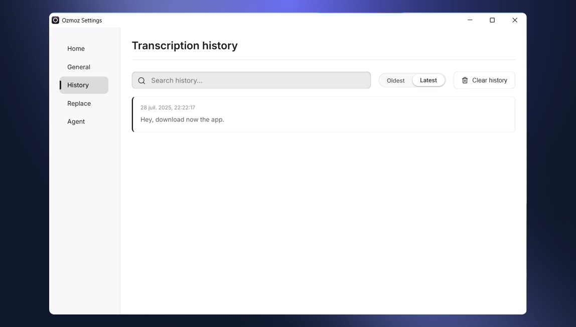 Screenshot of the initial settings window