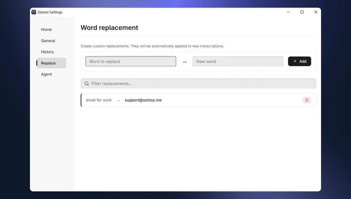 Screenshot of the initial settings window