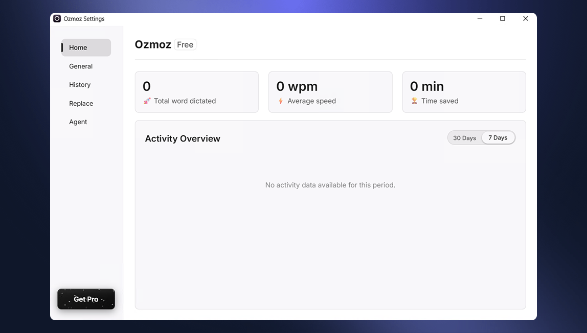 Screenshot of the initial settings window